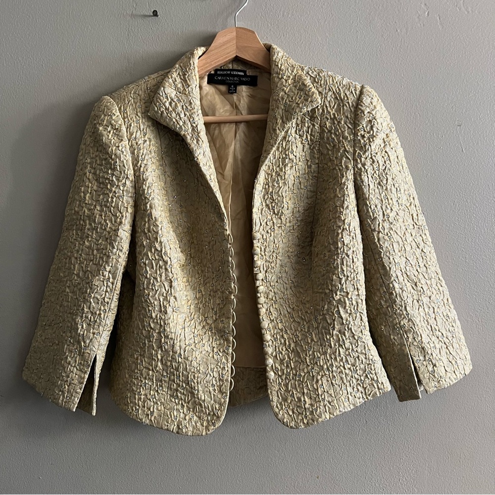 Carmen Marc Valvo Bergdorf Goodman Beaded Evening Jacket Top 6 Textured Women's